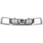 Grille for Nissan Frontier 1998-2000, Chrome Shell with Black Insert, Replacement