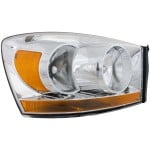 Headlight Assembly for Dodge Full Size Pickup 2006-2009, Right (Passenger), Halogen, Chrome Interior, Replacement