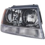 Headlight Assembly for Jeep Grand Cherokee 2002-2004, Right (Passenger), Halogen, Black Interior, Without Harness, Excluding Limited/Overland Models, From 01-15-2002, Replacement