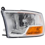 Headlight Assembly for Dodge RAM Full Size Pickup 2009-2012, Left (Driver), Halogen, without Quad Lights, Code LMA, Replacement (CAPA Certified)