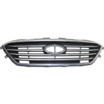 Grille for 2015-2017 Hyundai Sonata, Painted Silver Gray Shell and Insert, Standard Type, with Chrome Molding, without Auto Cruise, Excludes Hybrid Model, Replacement