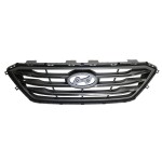 Grille for 2015-2017 Hyundai Sonata, Sport Type, Painted Silver Gray Shell, Insert with Chrome Molding, Excludes Hybrid Model, Without Auto Cruise Control, Replacement