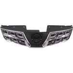 Grille for Nissan Rogue 2011-2013/Rogue Select 2014-2015, Chrome Shell with Black Insert, without Front View Camera, Replacement
