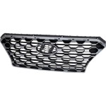 Grille for Hyundai SANTA FE 2019-2020, Painted Black Shell with Textured Dark Gray Insert, Without Front View Camera, Replacement