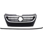 Primed (Ready to Paint) Black Shell and Insert Grille for Volkswagen CC 2009-2012/Passat CC 2009-2010, with Chrome Molding, without Distance Sensor Hole, Replacement