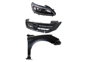 Headlight Assembly Kit for Honda Accord 2013-2015, Right (Passenger) Side, Halogen, 3-Piece Kit with Fender and Grille, Replacement
