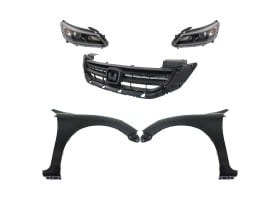 Headlight Assembly Kit for Honda Accord 2013-2015, Right (Passenger) and Left (Driver), Halogen, 5-Piece Set, Includes Fenders and Grille, Replacement