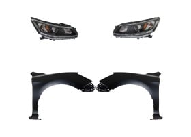 Headlight Assembly Kit for 2013-2015 Honda Accord, Right (Passenger) and Left (Driver), Halogen, 4-Piece with Fenders, Replacement