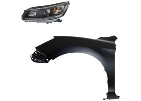 Headlight Assembly Kit for 2013-2015 Honda Accord, Left (Driver) Halogen Light, with Fender, 2-Piece Set, Replacement