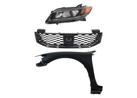 Headlight Assembly for 2013-2015 Honda Accord, Left (Driver) Side, Halogen, 3-Piece Kit with Fender and Grille Assembly, Replacement