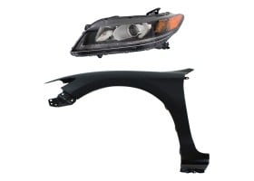 Headlight Assembly for 2013-2015 Honda Accord Left (Driver) Side, Halogen, 2-Piece Kit with Fender, Replacement