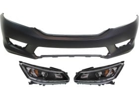 Headlight Assembly Kit for Honda Accord 2013-2015, Right (Passenger) and Left (Driver) Halogen Light, 3-Piece Set with Bumper Cover Replacement