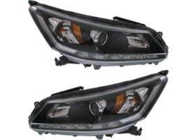 Headlight Assembly for 2013-2015 Honda Accord Sedan, 6 Cyl, EX-L/Touring Models, Right (Passenger) and Left (Driver) Halogen Lights, Replacement Pair/Set