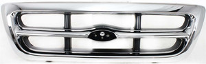 Grille for Ford Ranger XLT Model, 1998-2000, Chrome Shell with Painted Gray Insert, 2WD (Two-Wheel Drive), Replacement