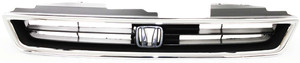 Grille for 1996-1997 Honda Accord, 4-Cylinder, Chrome Shell with Textured Black Insert, Replacement