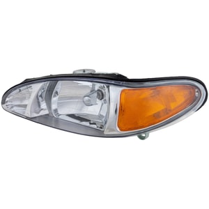 Headlight Assembly for Ford Escort 1997-2002, Left Driver Side with Side Marker Light, Halogen, Sedan/Wagon, Replacement