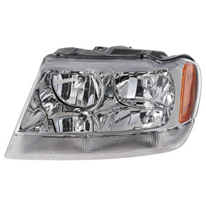 Headlight Assembly for 1999-2004 Jeep Grand Cherokee, Left Driver Side, Halogen, Chrome Interior, Suitable for Limited/Overland Models, Replacement