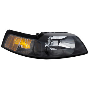 Headlight for Ford Mustang 2001-2004, Right Passenger Side, Lens and Housing, Halogen, Black Interior, Replacement