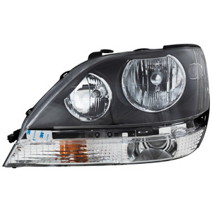 Headlight Assembly for Lexus RX300 1999-2000, Left Driver, Halogen, Black Interior, Replacement