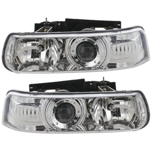 Performance Set Headlight Assembly for 1999 - 2006 Chevrolet Chevy Silverado 1500, Right Passenger, Chrome Projector Design,  GM2505108, Replacement