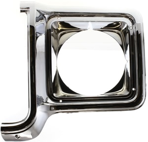 Headlight Door for Chevrolet C/K Series 1973-1978, Suburban 1973-1980, Left Driver, Chrome and Silver, Round, Replacement Models: 1500, 2500, 3500, K10, K20, K30.