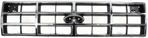 Plastic Grille for 1989-1990 Ford Bronco II & 1989-1992 Ranger, Chrome Shell with Painted Silver Insert, Replacement