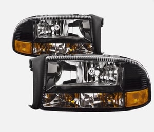 Performance Set Headlight Assembly for 1997-2004 Dodge Durango, Left & Right Pair Set, Diamond Lens & Housing, Black,  CH2505114, Replacement
