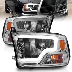 Headlight Assembly for Dodge RAM Full Size Pickup 2009-2012, Right Passenger, Halogen, Without Quad Lights, Code LMA - CAPA-Certified, Replacement