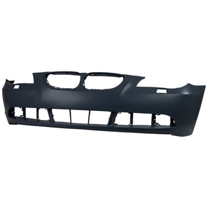 Front Bumper Cover for BMW 5-Series 2004-2007, Primed (Ready to Paint), Without M Package, Without Parking Distance Control Sensor Holes, Sedan/Wagon, Replacement Models: 520i, 523i, 525i, 530i, 535i, 540i, 545i, 550i.
