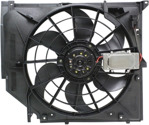 Radiator Fan Assembly for BMW 3-Series 1999-2006 E46 Body, Manual Transmission, with Control Module, Replacement Models: 320i, 325i, 330i, 325xi, 330xi.