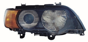 Right Passenger Headlight Lens/Housing for 2000-2003 BMW X5, Front Assembly Replacement Housing/Lens/Cover with Amber Turn Signals, Xenon,  63126930234, Replacement 