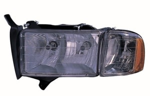 Left Driver Headlight Assembly for 1999 - 2002 Dodge Ram 3500, Front Replacement Housing/Lens/Cover with Sport Right Passenger Package, Includes Park/Signal/Marker Lights, Early Design, Composite,  55077025AG, Replacement