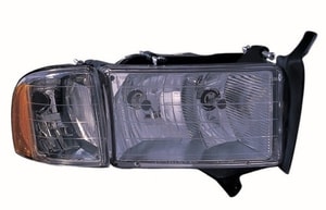 Right Passenger Headlight Assembly for 1999 - 2002 Dodge Ram 3500, Front Replacement Housing/Lens/Cover, Sport Package with Parking, Signal, Marker Lights, Early Design, Composite, OEM 55077024AG