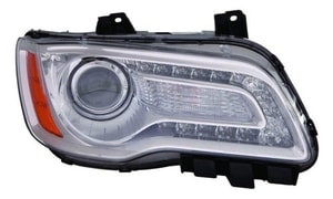 Right Passenger Headlight Assembly for 2011 - 2014 Chrysler 300 Sedan, Front Headlight Assembly Replacement Housing/Lens/Cover, Halogen, Chrome Bezel, Composite,  68143002AC, Replacement