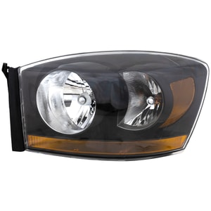 Headlight Assembly for 2006-2009 Full Size Dodge Pickup, Left Driver, Halogen, Black Interior, Replacement
