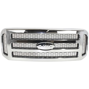 Grille for 2005-2005 Ford Excursion, 2005-2007 F-Series Super Duty, Chrome Shell with Painted Gray Insert, Replacement