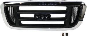 Grille for Ford Ranger 2004-2005, Horizontal Bar Insert, Chrome Shell/Painted Black Insert, 2WD (Two-Wheel Drive), for XL/XLT/Edge/Tremor Models, Replacement