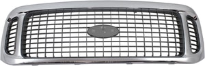 Grille for 2002-2004 Ford Excursion, Chrome Shell with Charcoal Insert, Plastic, Replacement