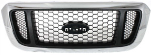 Honeycomb Insert Grille for 2004-2005 Ford Ranger, Chrome Shell with Painted Argent Insert, Replacement