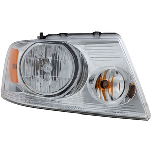 Headlight Assembly for Ford F-150 2004-2008, Lincoln Mark LT 2006-2008, Right Passenger, Halogen, with Chrome Trim, Replacement