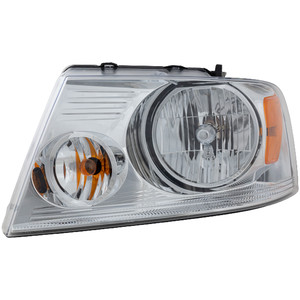 Headlight Assembly for Ford F-150 (2004-2008) and Lincoln Mark LT (2006-2008), Left Driver, Halogen, with Chrome Trim, Replacement