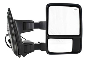 Towing Mirror for Ford F-Series Super Duty 2009-2010, Right Passenger Side, Power Adjustment, Manual Folding, Heated, Textured, with Signal Light, Without Memory, Replacement
