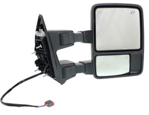 Power Towing Mirror Right Passenger for Ford F-Series Super Duty 2011-2012, Manual Folding, Heated, Textured, with Running Light, Signal Light, and Temp Sensor, Replacement