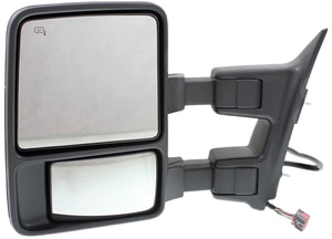 Towing Mirror for Ford F-Series Super Duty 2008-2010, Left Driver, Power, Manual Folding, Heated, Textured, with Memory and Signal Light, Replacement Models: F-250, F-350, F-450, F-550.
