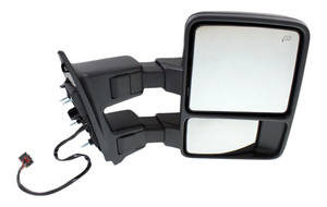 Towing Mirror for Ford F-Series Super Duty 2008-2010, Right Passenger, Power, Manual Folding, Heated, Textured, with Memory and Signal Light, Replacement