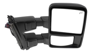 Towing Mirror for Ford F-Series Super Duty 2010-2012, Right Passenger, Power-Controlled, Power Folding, Heated, Textured, with Automatic Extend and Signal Light, Without Memory, with Side Marker, Replacement