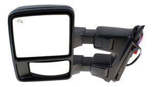 Towing Mirror for Ford F-Series Super Duty 2010-2012, Left Driver, Power Adjustable, Power Folding, Heated, Textured, with Auto Extend, Memory, and Signal Light, Replacement