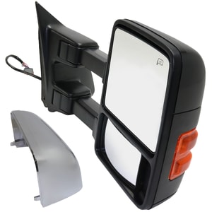 Towing Mirror Right Passenger for Ford F-Series Super Duty 2011-2016, Power Folding, Heated, Chrome/Paintable, with 2 Caps, Auto Extend, Memory, Signal Light, Temp Sensor, Side Marker, Replacement