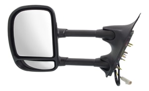Towing Mirror for Ford F-Series Super Duty 1999-2007, Left Driver, Power Operation, Manual Folding, Non-Heated, Textured Finish, Single-Swing Type, Replacement