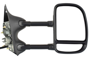 Towing Mirror for Ford F-Series Super Duty (2002-2007) / Excursion (2000-2005), Right Passenger Side, Power Operated, Manual Folding, Non-Heated, Textured, Dual Glass, Dual Arm Type, without Signal Light, Replacement